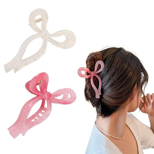 Ayesha Bows Claw Clips 2 Colors Hair Bows for Girls Ribbon Hair Clips Bow Trend Claw Clips for Thick Hair Pink Coquette Bows Clips | Amazon (US)