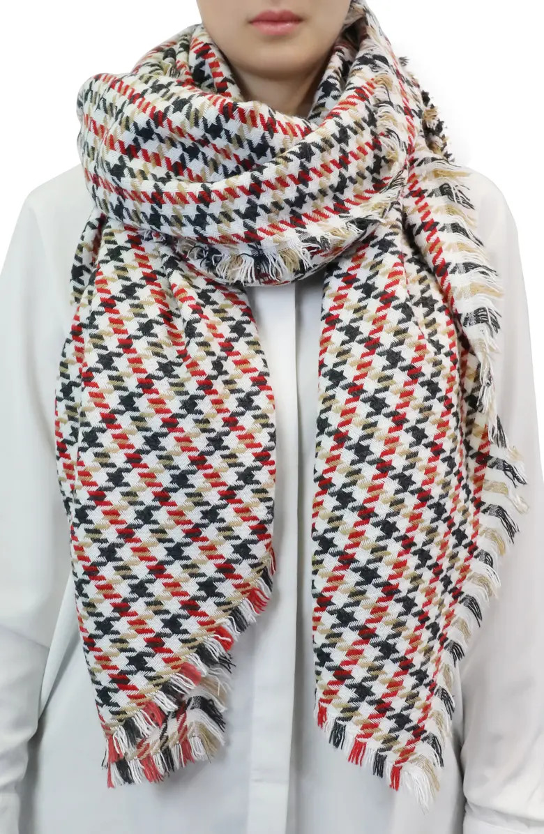 Nicoletta Rosi Houndstooth Check Yarn Dyed Fringe Scarf | Nordstrom | Nordstrom
