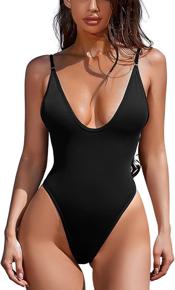 ESONLAR Women's Sexy Plunging V Neck Bathing Suit Open Back One Piece Swimsuits | Amazon (US)