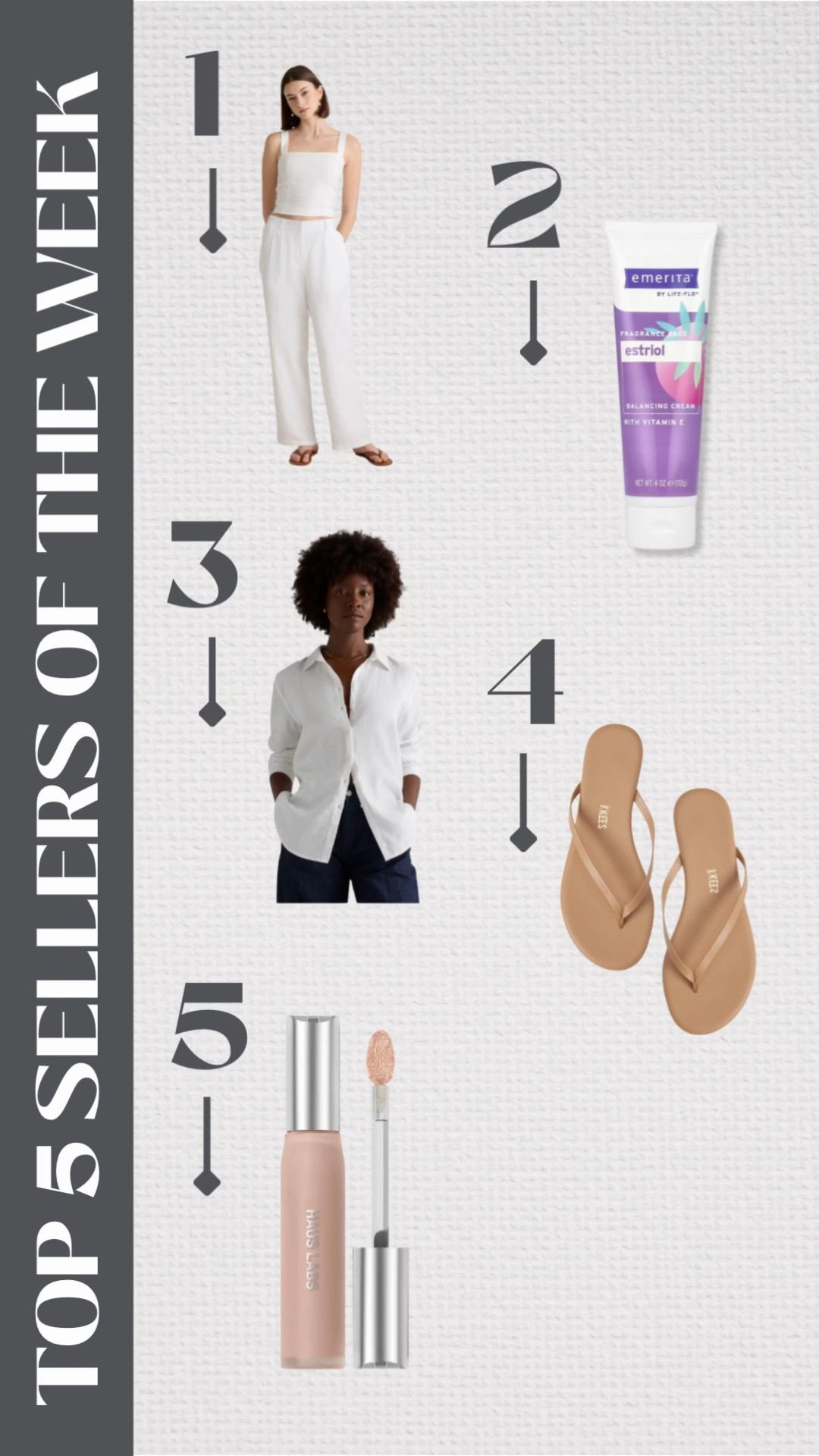 Top sellers, most purchased, most loved, sandals, flip-flops, leather sandals, leather flip-flops, moisturizer, white jeans, concealer, over 40 Makeup, over 50 Makeup, linen pants, summer pants, summer outfit, linen shirt, over 40 style, over 50 style, over 40 outfit, over 50 outfit, ￼

#LTKOver40 #LTKBeauty