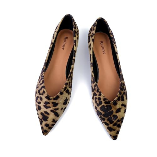 Reitoye Women's Leopard Flats Pointed Toe Ballet Flat for Women Comfortable Dressy Work Flats Slip On Casual Formal Shoes Size 7 | Amazon (US)
