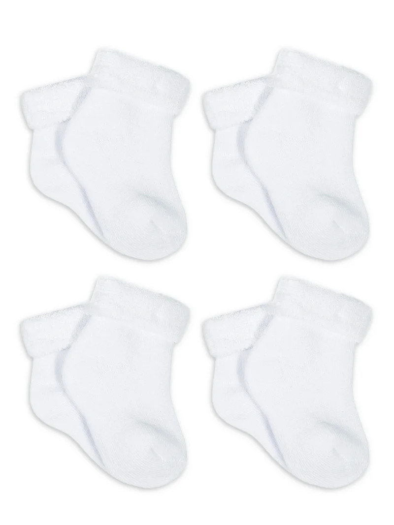 Gerber Baby Neutral White Terry Bootie Wiggle Proof Socks, 4-Pack, Sizes Newborn - 0/6 Months | Walmart (US)