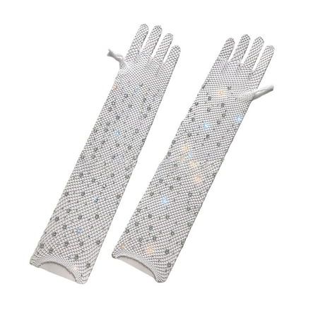 Dasbsug 1 Pair Long Sexy Rhinestones Diamond Fishnet Gloves Mesh Full Finger Arm Sleeves Breathable  | Walmart (US)