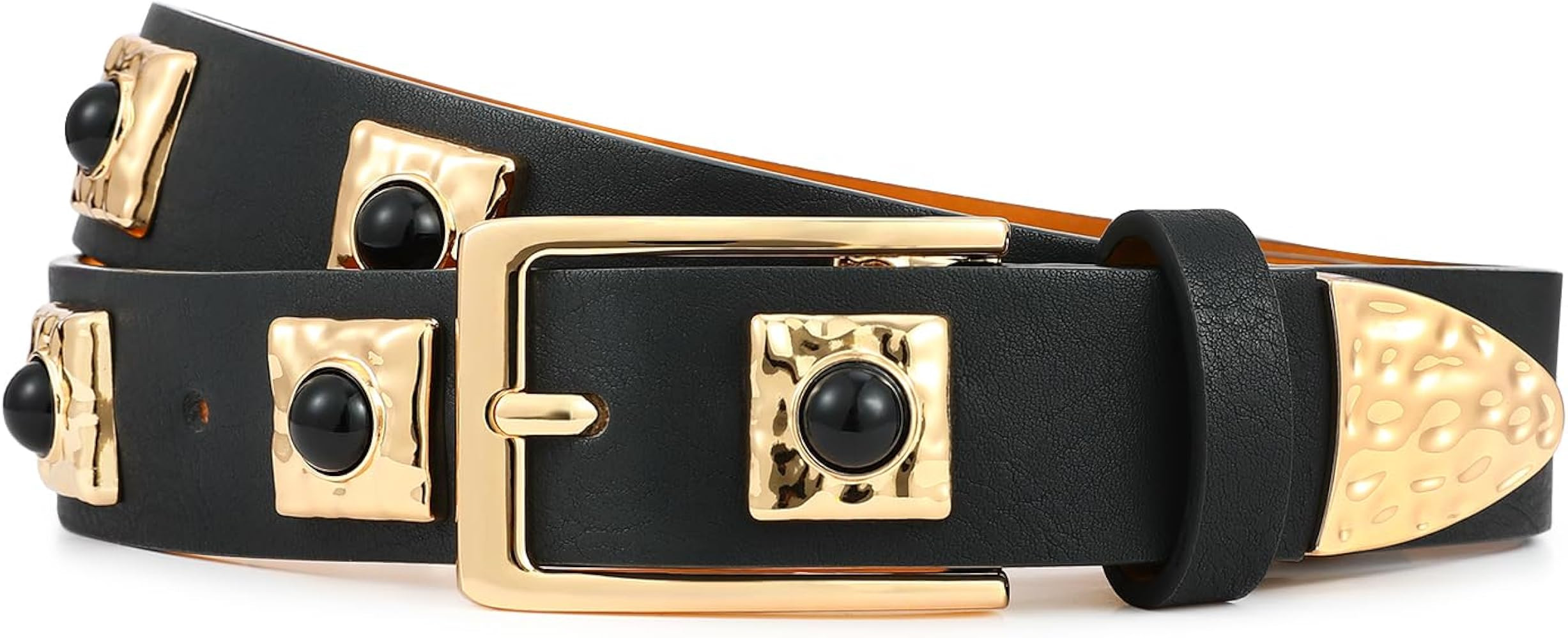 Black Belt for Women Fashionable Gold Buckle with Gold Metal Accents Casual Style for Jeans and D... | Amazon (US)