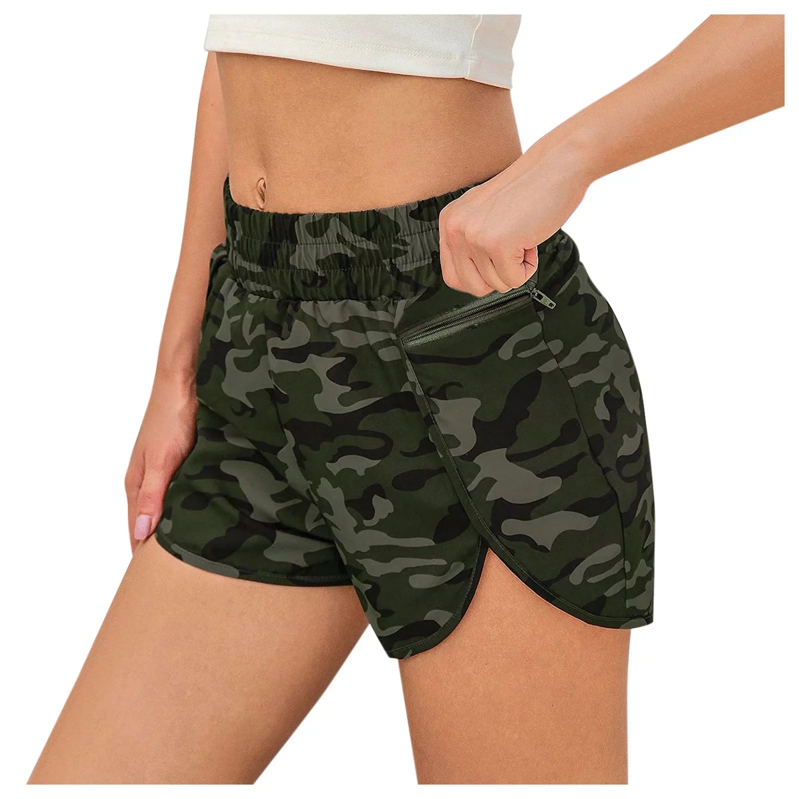 wendunide shorts for women Women's Casual Sport Print Running Pocket Workout Fashion Shorts Camou... | Walmart (US)