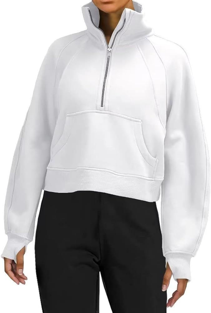 BONITEE Women Long Sleeve Half Zip Fleece Lined Collar Sweatshirts Workout Crop Top Sweatshirt Pu... | Amazon (US)