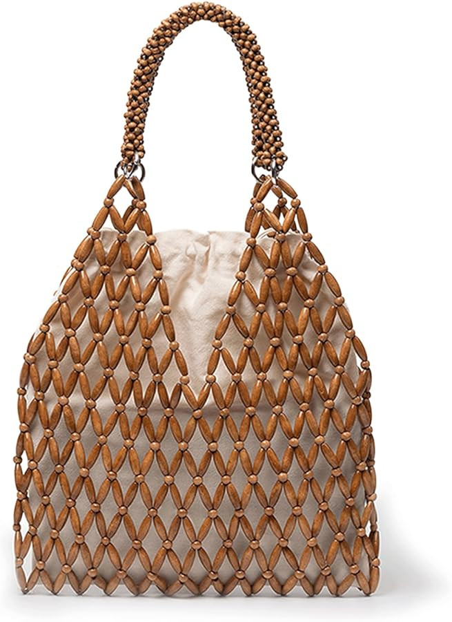 Beaded Bag Bead Mesh Hobo Tote Purse for Woman Natural Texture Rustic Style Summer Shoulder Handb... | Amazon (US)