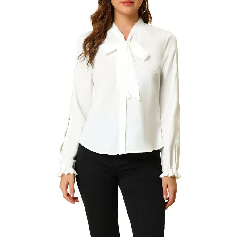 Allegra K Women's Elegant Bow Tie Neck Blouse Long Sleeve Work Chiffon Shirt | Walmart (US)