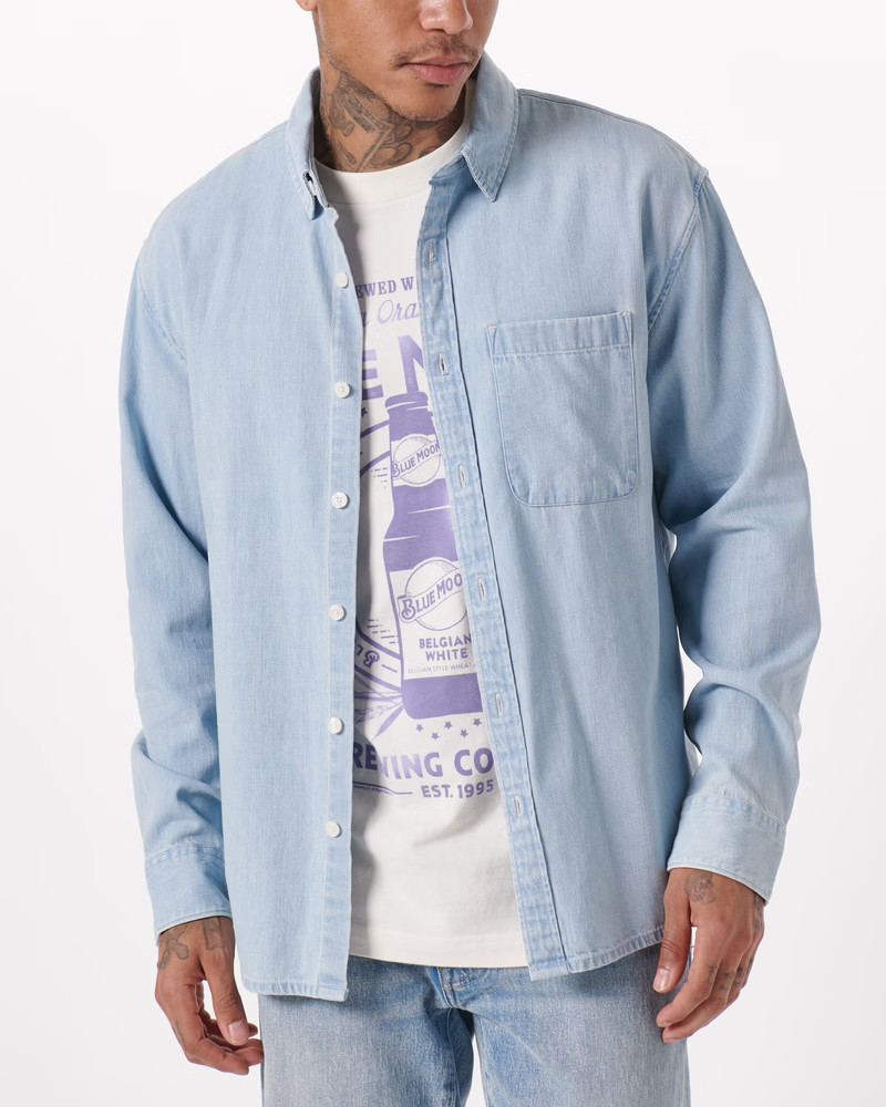 Men's Denim Button-Up Shirt | Men's Tops | Abercrombie.com | Abercrombie & Fitch (US)