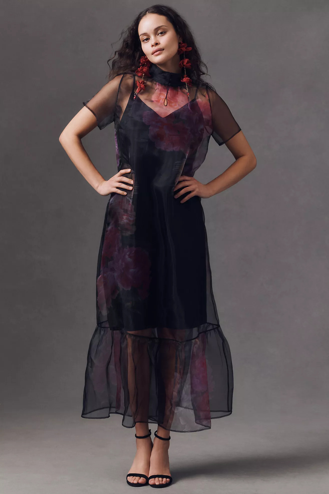 BHLDN Carina Short-Sleeve High-Neck Organza Midi Dress | Anthropologie (US)