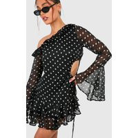 Womens Petite Polka Dot Chiffon Mini Dress - Black - 10 | boohoo (US & Canada)