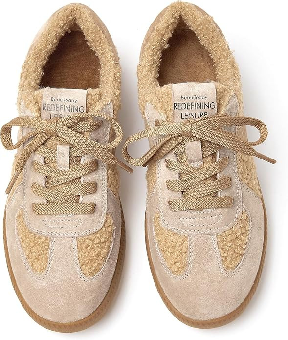 BEAU TODAY Sneaker Boots for Women,Fur Lined Winter Shoes for Women,Comfortable Platform Leather ... | Amazon (US)