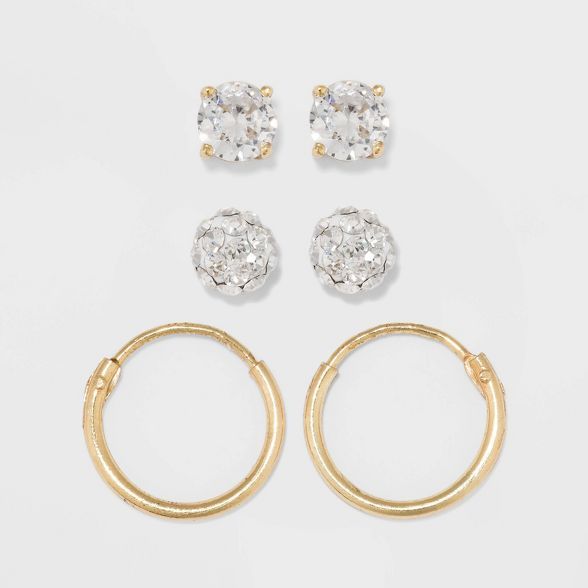 Gold Over Sterling Silver Earring Set 3ct - A New Day™ Clear | Target