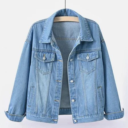 Oversized Jean Jacket Women Women Denim Jackets Classic Collar Button Details Pockets Jean Jacket Jean Jacket Light Blue XL | Walmart (US)