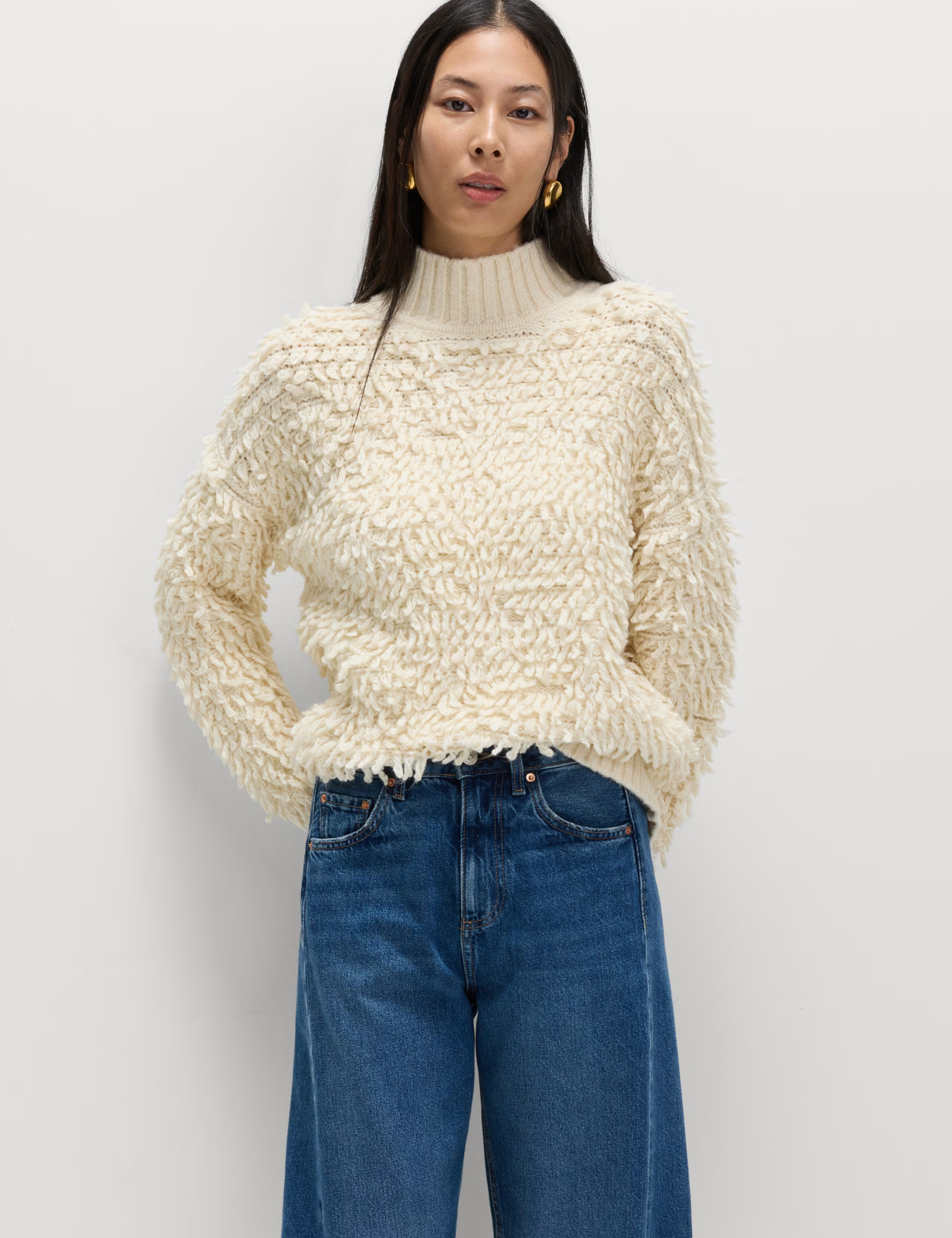 Cold-Yarn Textured Funnel Neck Relaxed Jumper | Marks & Spencer (UK)