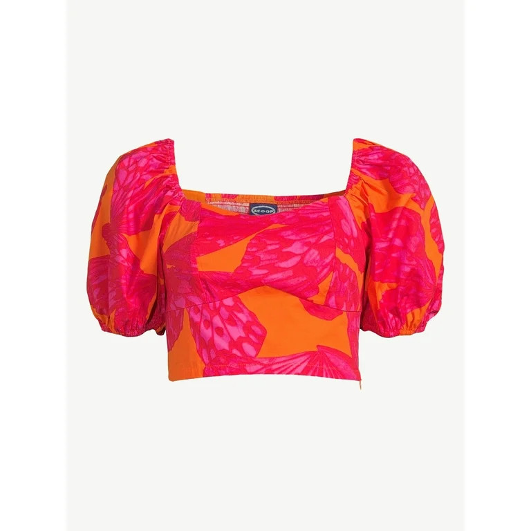 Scoop Women's Puff Sleeve Crop Top | Walmart (US)