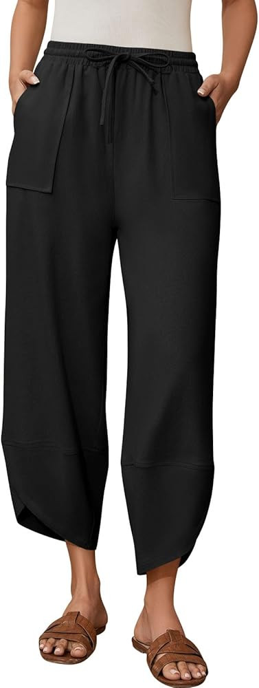 Women's Harem Cotton Linen Pants Wide Leg Barrel Baggy Sweatpants Palazzo Elastic Waist Trousers ... | Amazon (US)
