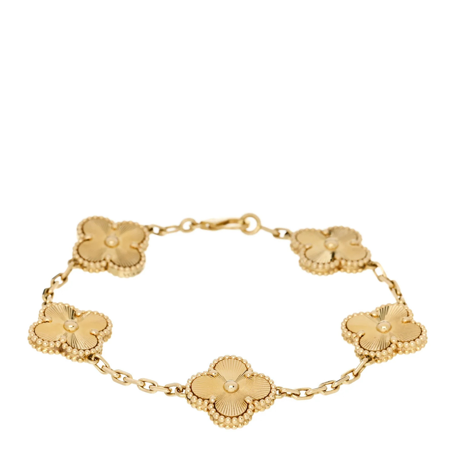 18K Yellow Gold 5 Motifs Guilloche Vintage Alhambra Bracelet | FASHIONPHILE (US)