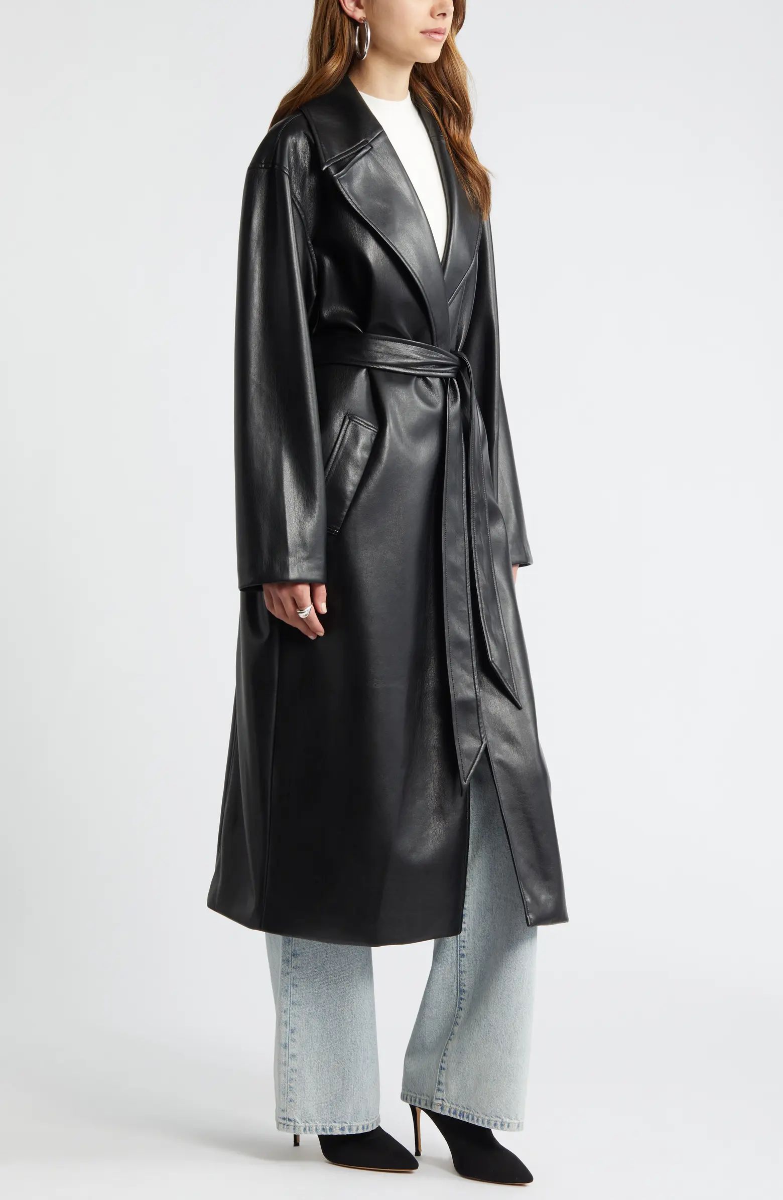 Open Edit Faux Leather Trench Coat | Nordstrom | Nordstrom