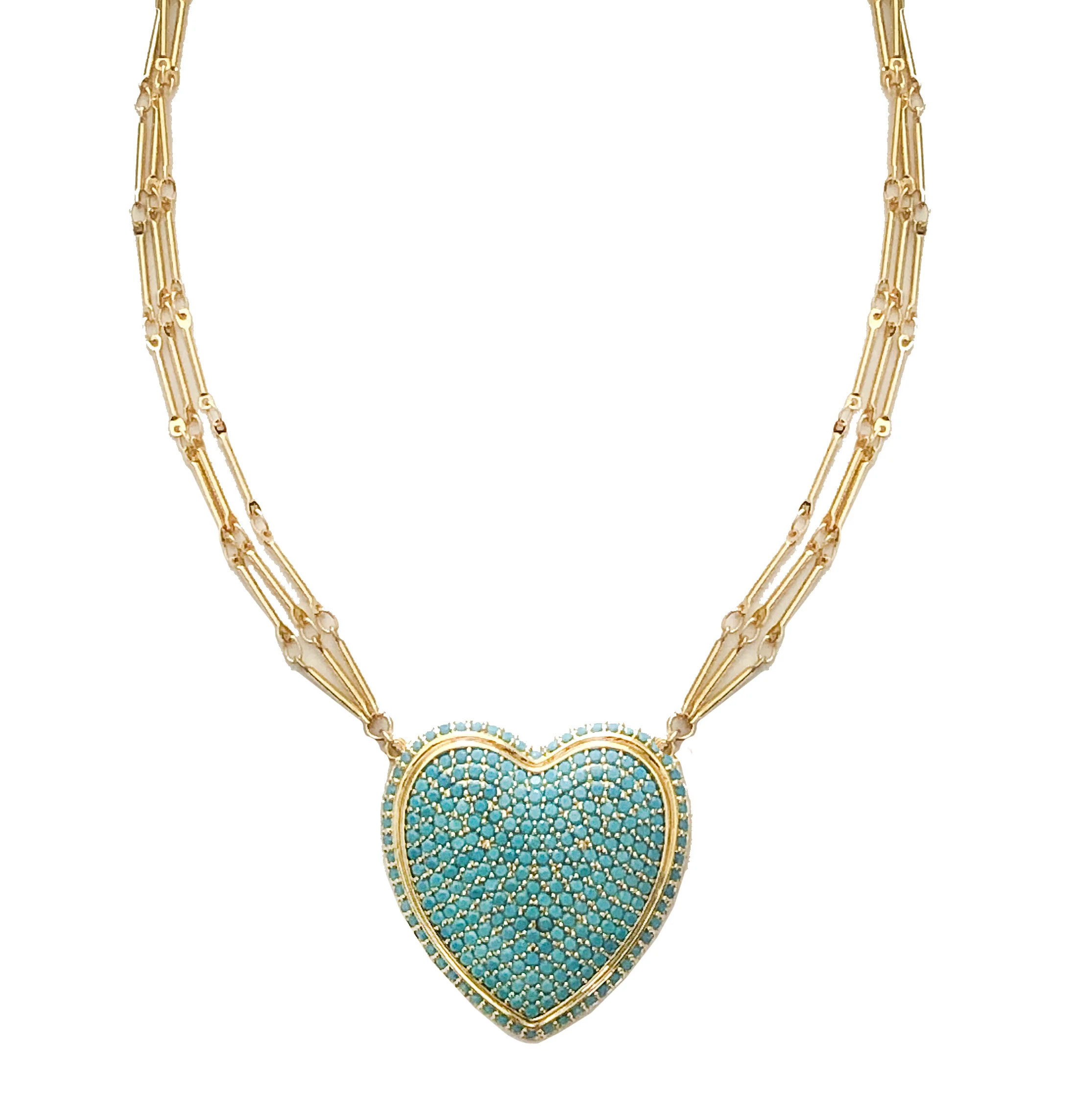 Chained Pave Heart Necklace - Blue | Adriana Pappas Designs
