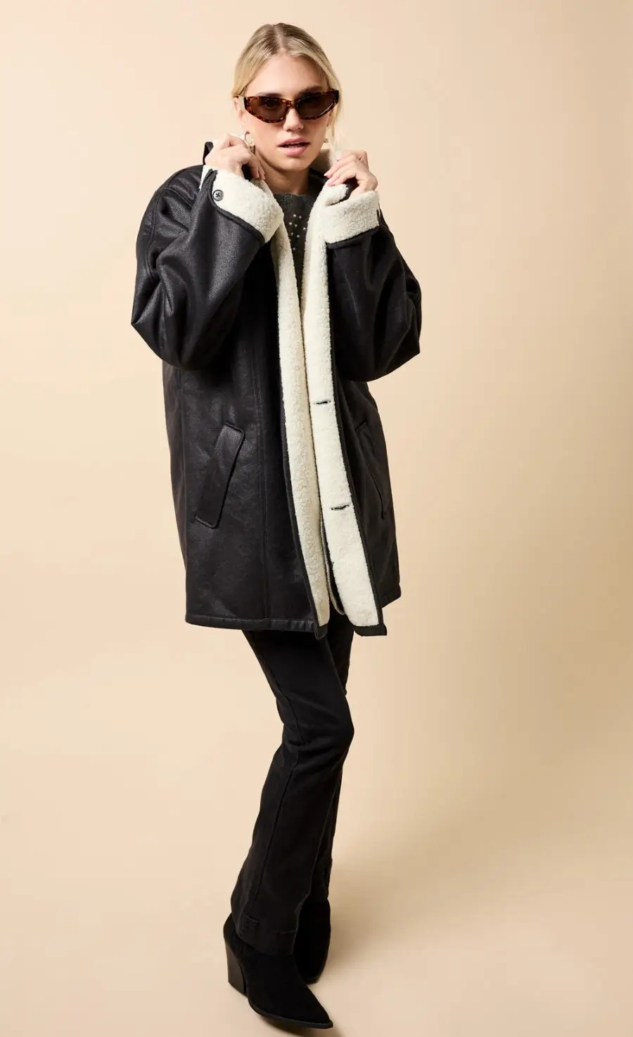 Jackets & Coats | Black Suede Contrast Lining Borg Jacket | Little Mistress | Dorothy Perkins (UK)