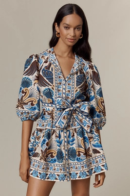 Farm Rio Belted Puff-Sleeve Mini Dress | Anthropologie (US)