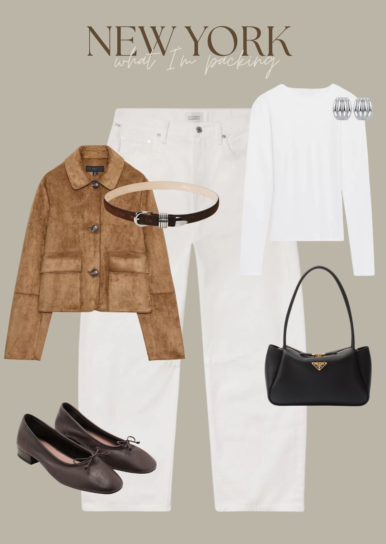 What I’m packing for NYC 🍂 Zara jacket wearing xs, refs 4968/224, jeans 23, flats tts, long sleeve xs 

Fall outfit inspo
Fall outfit 
OOTD 
Jacket 
brown flats 
Mom style 
City outfit 
New York 
Vacation outfit 
#LTKStyleTip 

#LTKTravel #LTKSeasonal