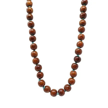 Brown Wooden Polished Beaded Necklace with Blue knotted Yarn for Women - Wood Handmade Fashion Bead Jewelry | Walmart (US)