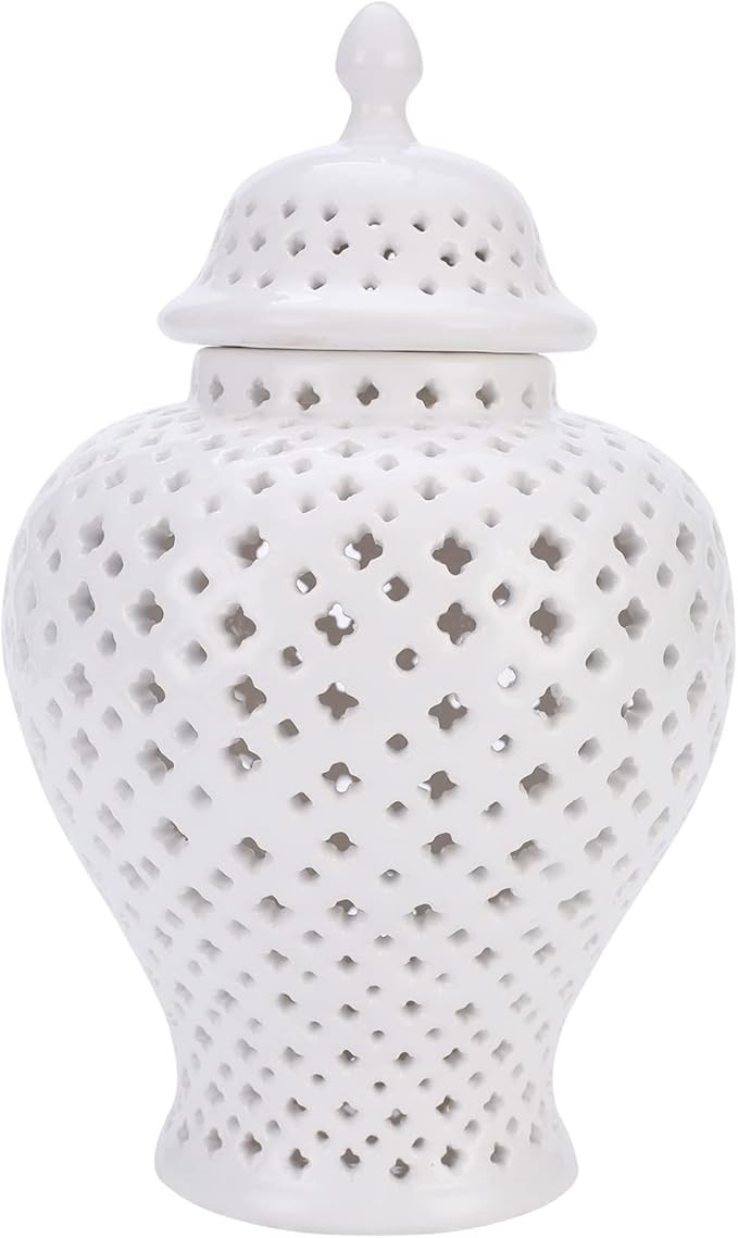ARTLINE Traditional Pierced Ginger Jar with Lid, Carved Lattice Decorative Temple Jar, Cut Out Ce... | Amazon (US)
