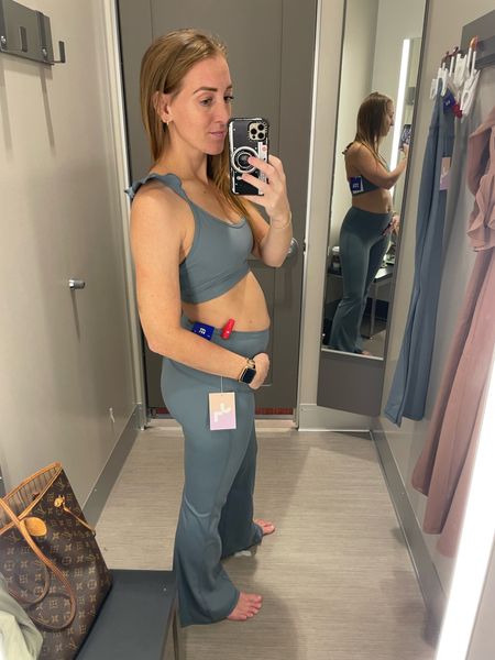 Pregnancy bump friendly maternity JoyLab target fitness set in storm - a beautiful steel blue.  Very generous sizing. I bought a pant size up to allow for extra belly stretch (currently 140# wearing a S- I bought a M)

#LTKSeasonal #LTKunder50 #LTKbump
