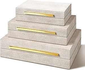 PETIARKIT Set of 3 Faux Leather Decorative Storage Boxes with Lids - Jewelry and Accessory Organi... | Amazon (US)