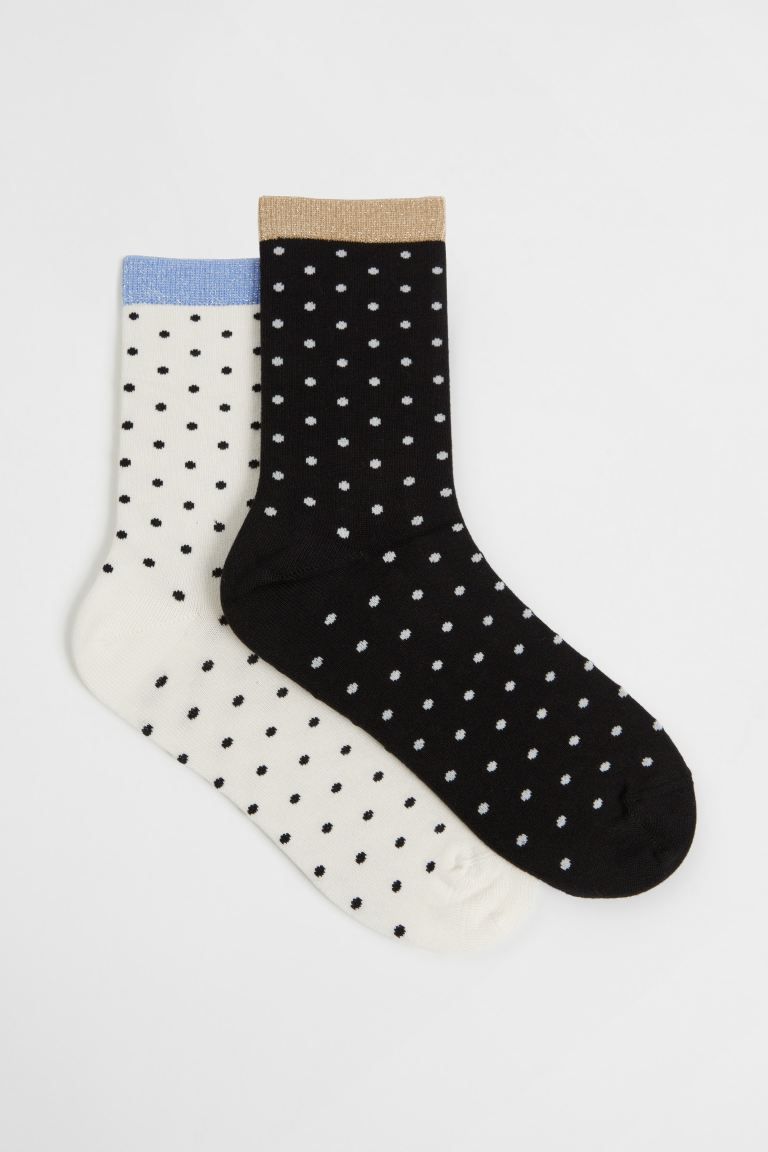 Gepunktete Socken mit Glitzerstreifen 2er-Pack - Schwarz/Weiß - Ladies | H&M DE | H&M (DE, AT, CH, NL, FI)