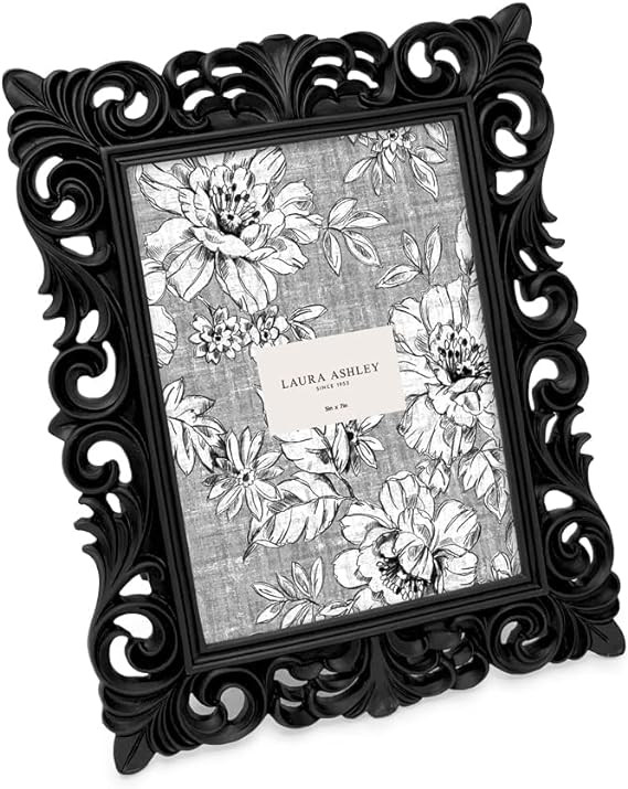 Laura Ashley 5x7 Black Vintage Inspired Resin Scroll Design Picture Frame with Thin Border, Horiz... | Amazon (US)