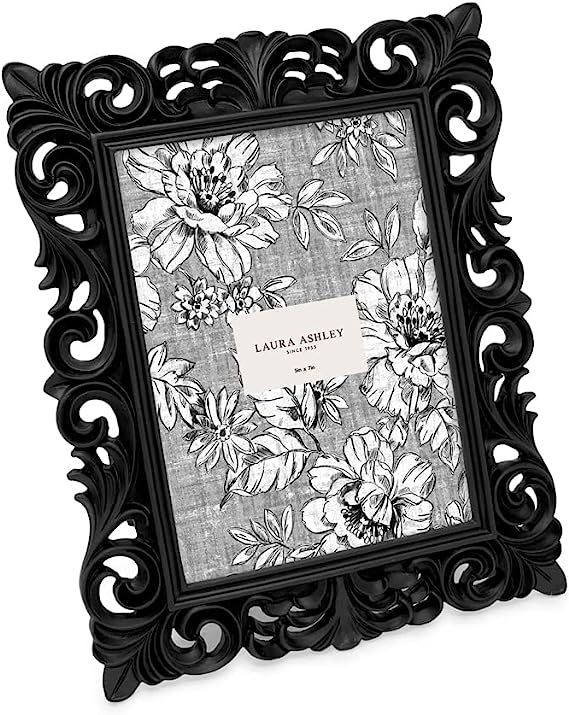 Laura Ashley 5x7 Black Vintage Inspired Resin Scroll Design Picture Frame with Thin Border, Horiz... | Amazon (US)