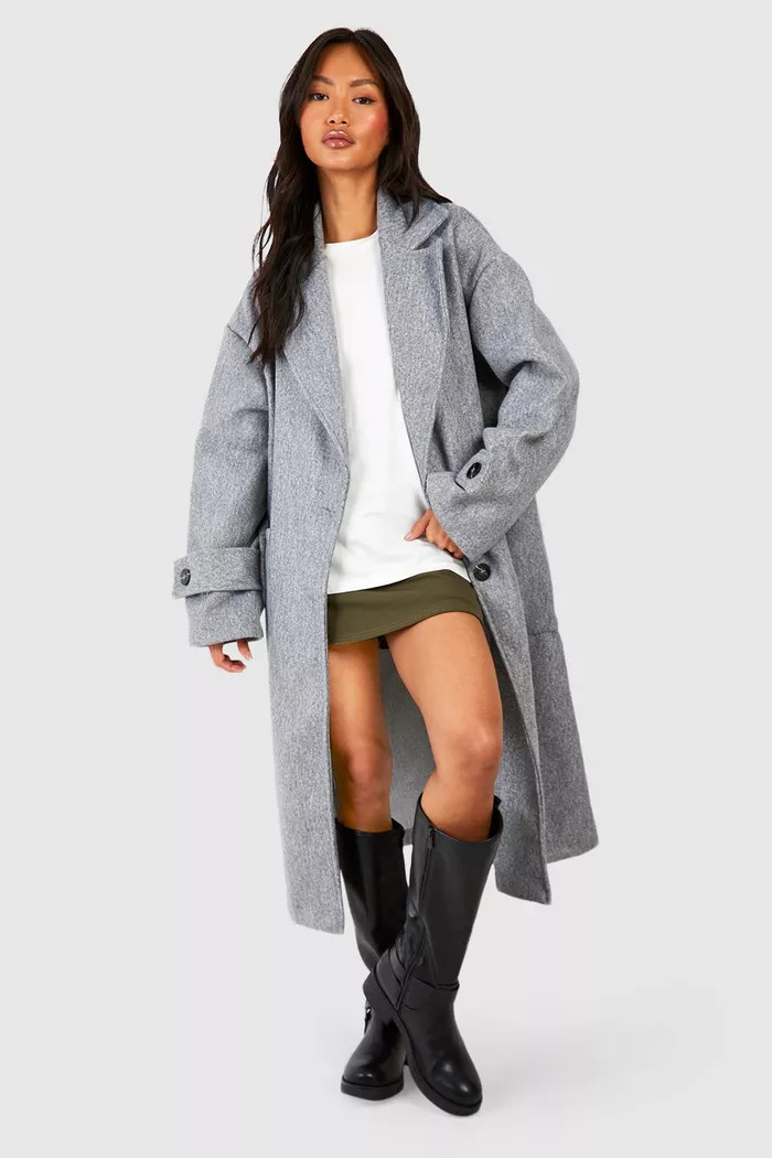 Cuff Detail Oversized Wool Look Jacket | boohoo (US & Canada)