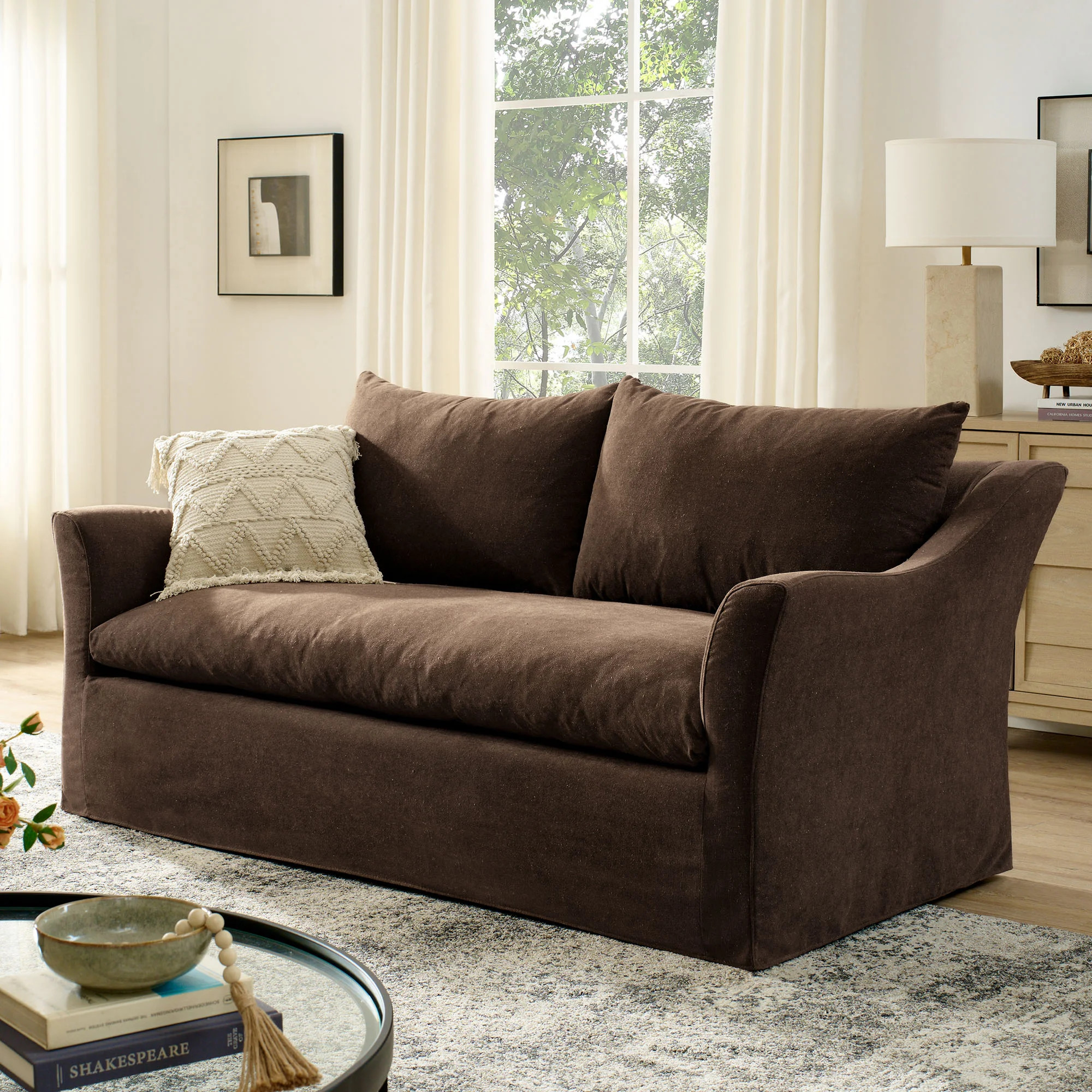 Edmonson 70" Slipcovered Linen Blend Loveseat In Cocoa | Wayfair North America