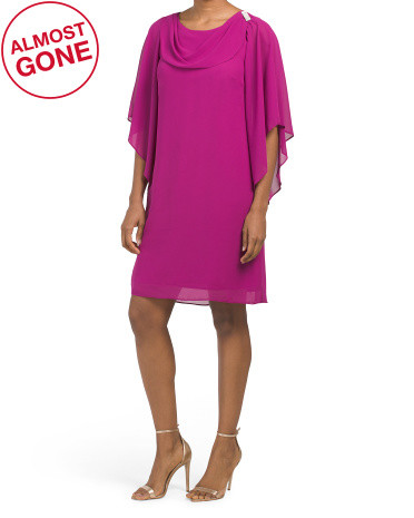 Cape Sleeve Cowl Neck Cocktail Mini Dress | TJ Maxx