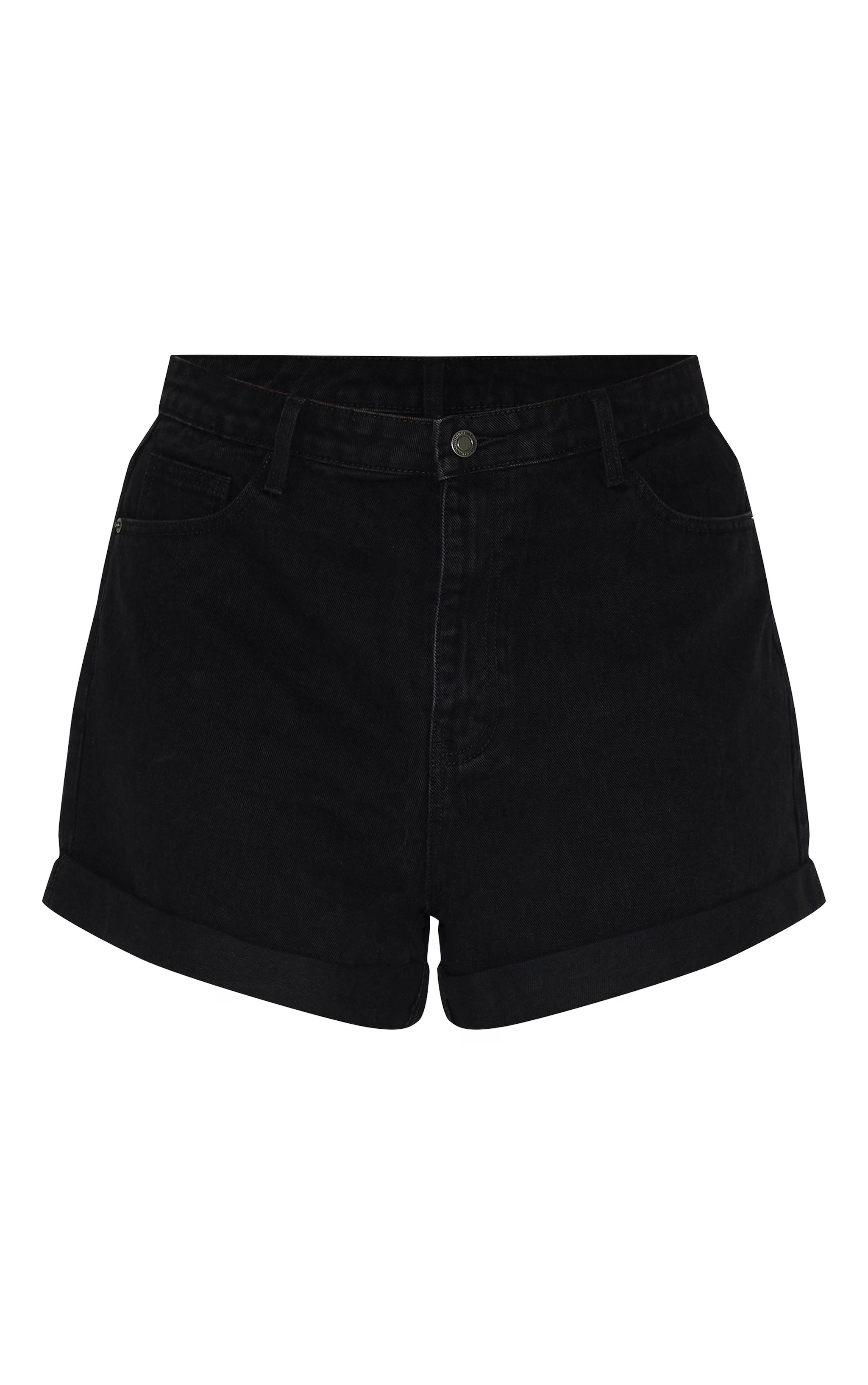 Plus Washed Black Turn Up Hem Mom Short | PrettyLittleThing US