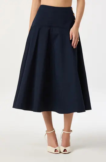 Drop Waist Stretch Cotton Midi Skirt | Nordstrom
