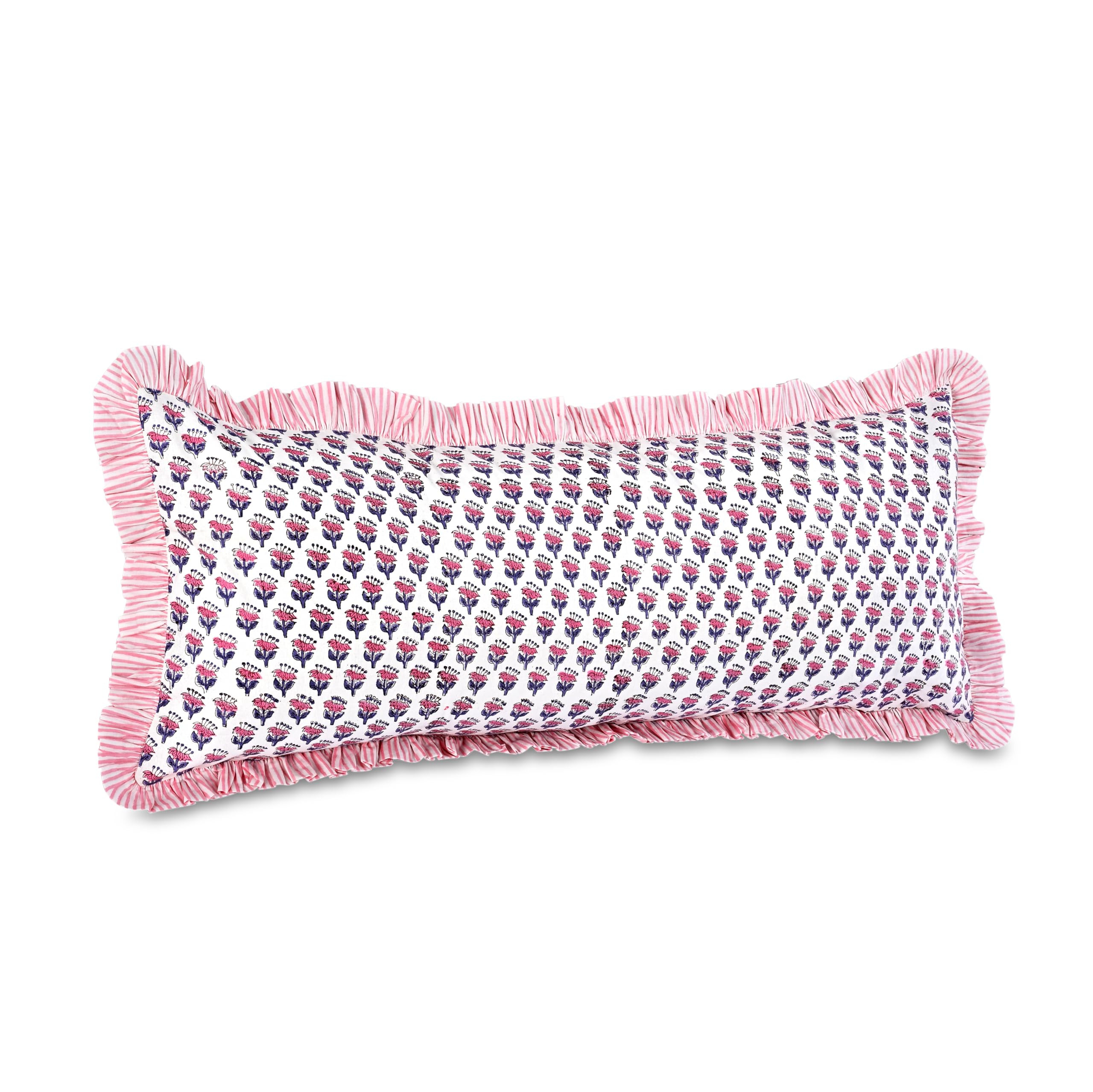 CPC Hand Block Print Pink Sapphire Ruffle Sham Pillow Cover 36" x 14" inch Hidden Zipper Decorati... | Amazon (US)