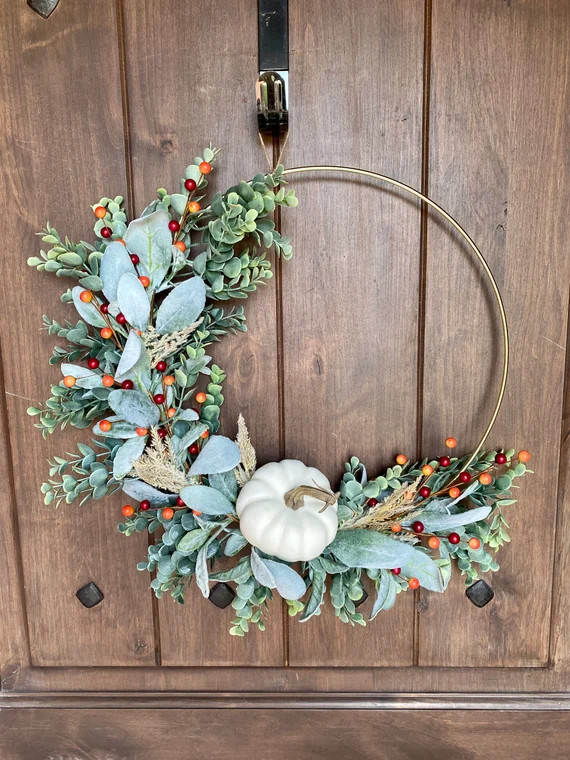 Fall Wreath, Hoop Wreath, Modern Wreath, Pumpkin Wreath, Pumpkin Decor, Fall 2021 | Etsy (US)