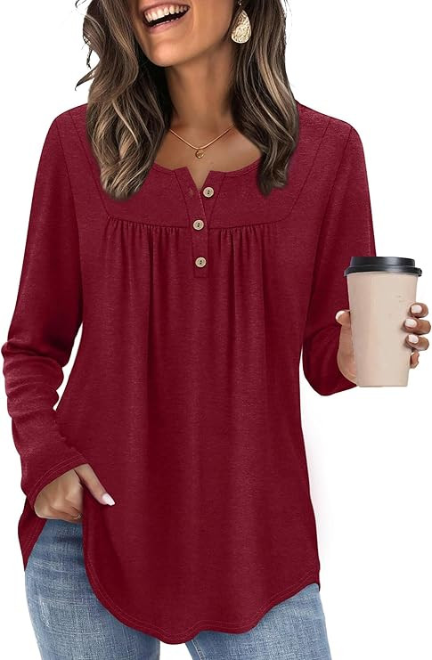 WIHOLL Long Sleeve Shirts for Women Fall Outfits 2025 Crewneck Casual Tunic Tops Trendy Blouses F... | Amazon (US)