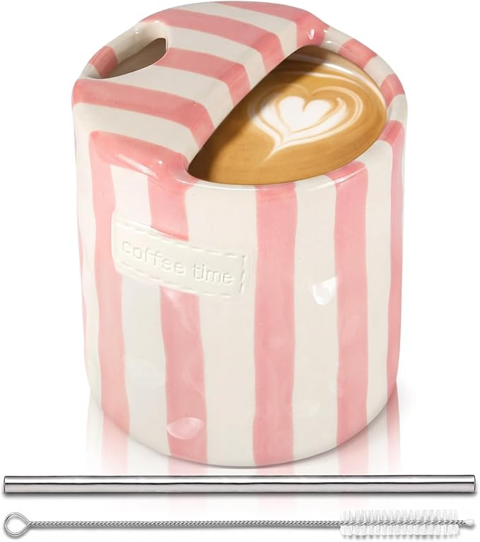 1 Pack Ceramic Mug with Sip Hole, Simple, Pink | Amazon (US)