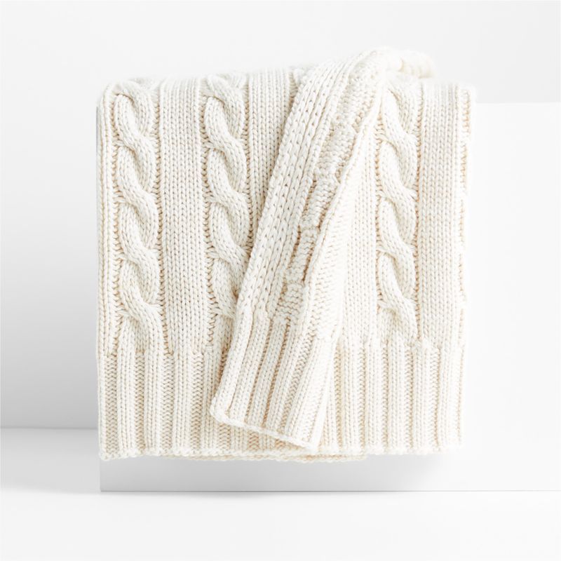 Alabaster Beige Cozy Cable Knit 70"x55" Decorative Throw Blanket + Reviews | Crate & Barrel | Crate & Barrel