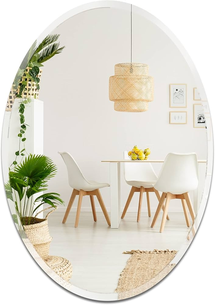 Villacola 20x28 Inch Oval Bathroom Mirror Beveled Edge Frameless Decorative Mirror for Wall in En... | Amazon (US)