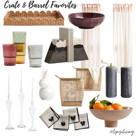  Crate & Barrel Favorites 

Luxury home decor, home decorations, home style, home inspiration, home inspo, scalloped tray, woven tray, colorful drinking glasses, glass candle holder, taper candle holder set, clear candle holder, butterfly napkins, cocktail napkins, marble bunny, marble rabbit, Easter decor, baskets, storage solutions, marble bookends, sale pasta bowls, low bowls, velvet bow curtains, curtain panels, gingham curtains, kids curtains, marble salt and pepper grinders, clay bowl, beige decorative bowl 

#LTKhome #LTKfindsunder100 #LTKsalealert