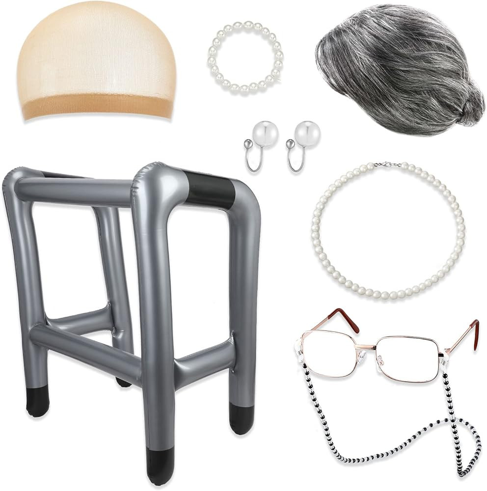 Yingzhao 8 Pcs Grandma Costume for Women Old Lady Wig Costume Granny Costume Inflatable Walker fo... | Amazon (US)