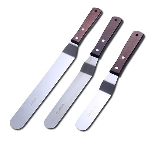 Cake Decorating Angled Icing Spatula Set of 6 8 & 10 Inch Wooden Handle Stainless Steel Offset Frosting Spatulas | Amazon (US)