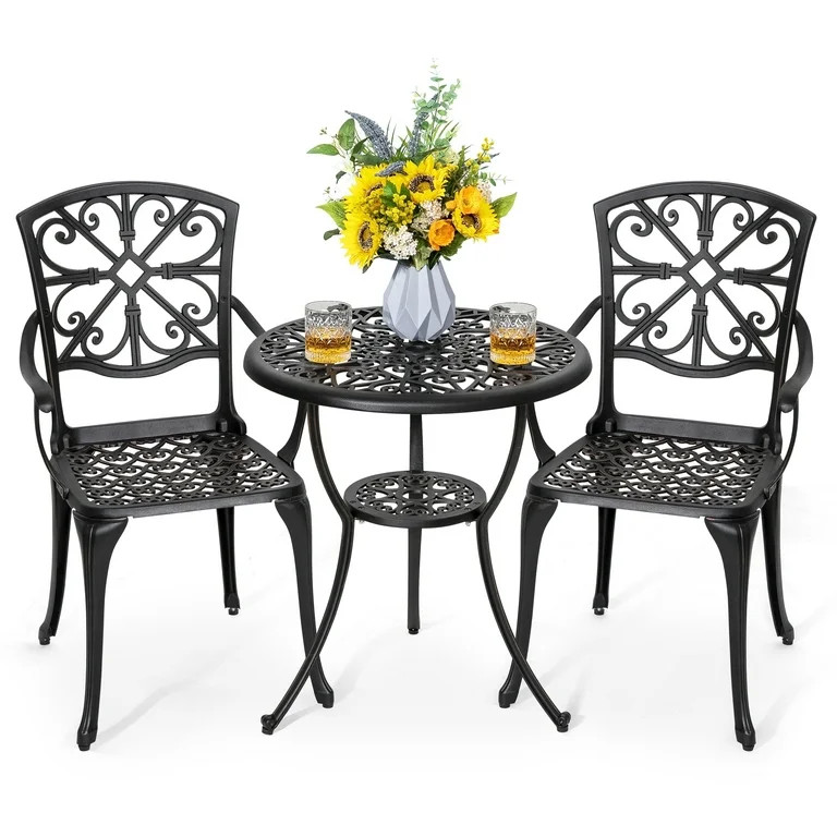 Nuu Garden 3 Piece Cast Aluminum Outdoor Metal Bistro Set, Outdoor Patio Table Sets with Umbrella... | Walmart (US)