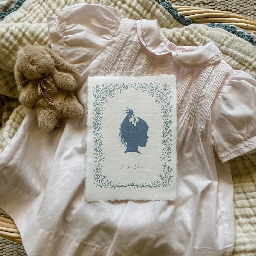 Blue Floral Frame Custom Child Silhouette | Vintage Child Silhouette | Child Portrait | Pet Portr... | Etsy (US)